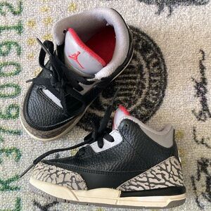 Jordan 3 Retro (TD) Kids Sneakers Size 7C Black Fire Red Cement Grey